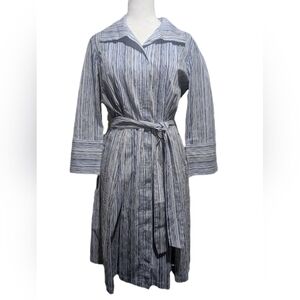 Joeffer Caoc SZ S/P Cotton Blue Striped Belt Shirt Dress 3/4 Sleeves Zipper EUC